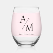 Verre À Vin Sans Pied Minimal Pastel rose initial et personnalisé (Recto)