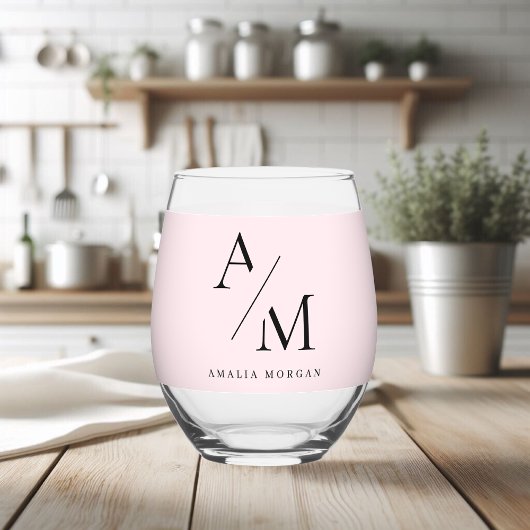 Verre À Vin Sans Pied Minimal Pastel rose initial et personnalisé
