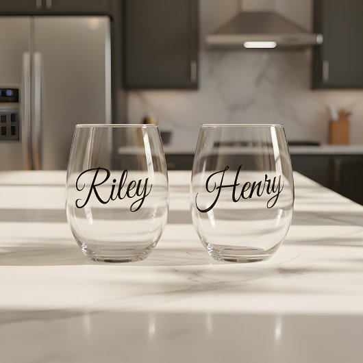 Verre À Vin Sans Pied Minimalistic Custom Couple Names Script