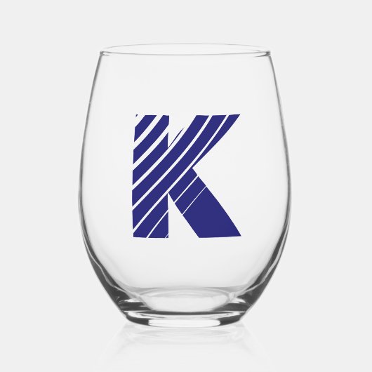 Verre À Vin Sans Pied Minuit bleu moderne Monogramme initiale (Recto)