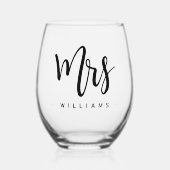 Verre À Vin Sans Pied Mme nom mariage de script de calligraphie (Recto)