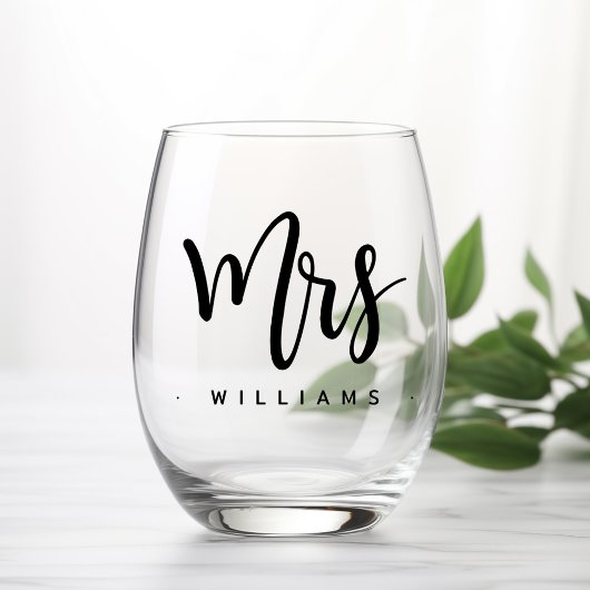 Verre À Vin Sans Pied Mme nom mariage de script de calligraphie