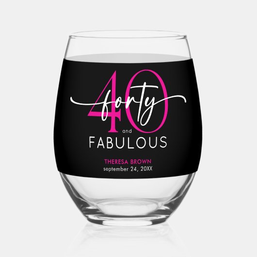 Verre À Vin Sans Pied Modern Minimal Pink Forty Fabulous Script Birthday (Recto)