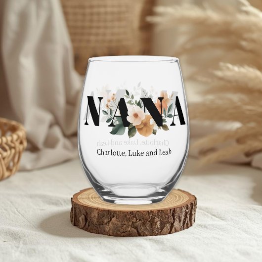 Verre À Vin Sans Pied Modern Personalized Nana Floral Gift