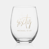 Verre À Vin Sans Pied Moderne 60e anniversaire simple élégant script élé (Recto)