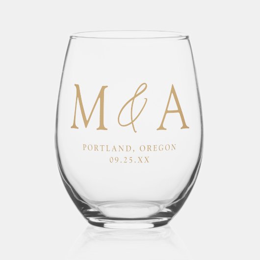Verre À Vin Sans Pied Moderne Elégant Monogramme Or Mariage Faveur (Recto)