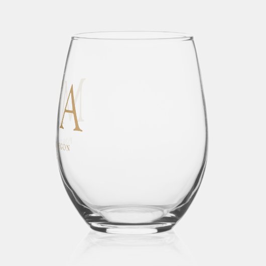 Verre À Vin Sans Pied Moderne Elégant Monogramme Or Mariage Faveur (Gauche)
