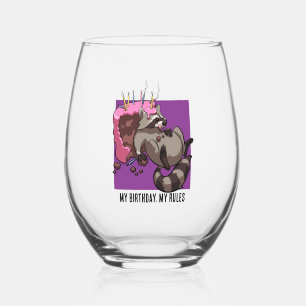Verre À Vin Sans Pied Mon anniversaire Mes règles Gâteau Manger Raccoon