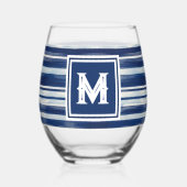 Verre À Vin Sans Pied Monogramme à rayures bleues et blanches (Recto)