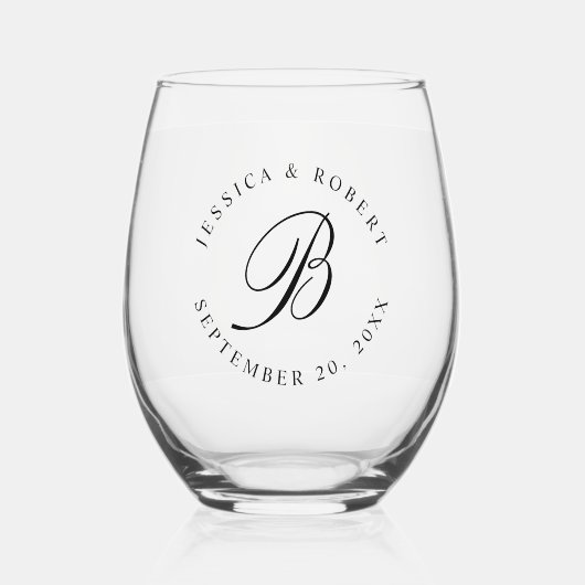 Verre À Vin Sans Pied Monogramme Adresse initiale ou Mariage (Recto)