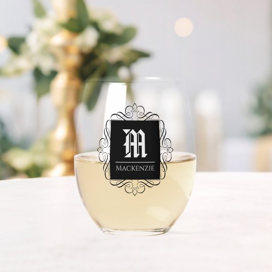 Verre À Vin Sans Pied Monogramme classique Cadre élégant Personnalisé (Insitu (Mariage))