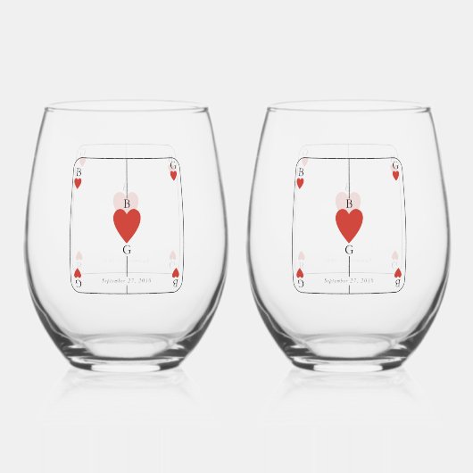 Verre À Vin Sans Pied Monogramme Coeurs Jouer Carte Mariage Faveur (Recto)