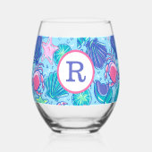 Verre À Vin Sans Pied Monogramme Coquilles Crabes Rose Plage Prépa  (Verso)