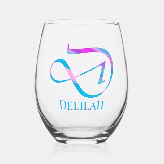 Verre À Vin Sans Pied Monogramme customisé "D" Nom Printemps Abstrait Bl (Recto)