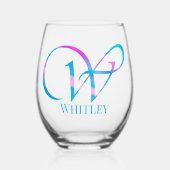 Verre À Vin Sans Pied Monogramme customisé "W" Nom Printemps Abstrait Bl (Recto)