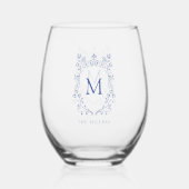 Verre À Vin Sans Pied monogramme de crête bleue (Recto)