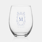 Verre À Vin Sans Pied monogramme de crête bleue (Verso)