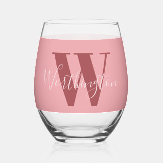 Verre À Vin Sans Pied Monogramme de fille et nom rose roux