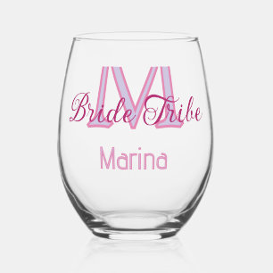 Verre À Vin Sans Pied Monogramme de la tribu de la mariée simple mini-ro