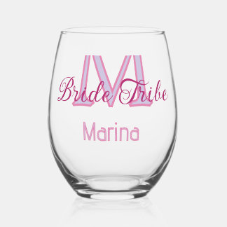 Verre À Vin Sans Pied Monogramme de la tribu de la mariée simple mini-ro