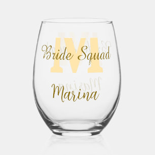 Verre À Vin Sans Pied Monogramme de l'équipe de la mariée simple shower