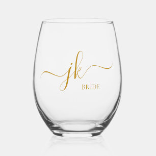 Verre À Vin Sans Pied Monogramme de nom de mariée personnalisé en écritu