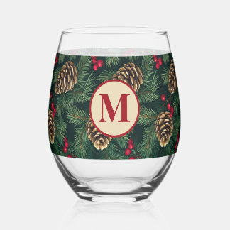 Verre À Vin Sans Pied Monogramme de pin personnalisé de Noël