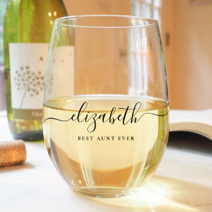 Verre À Vin Sans Pied Monogramme de script de la meilleure tante