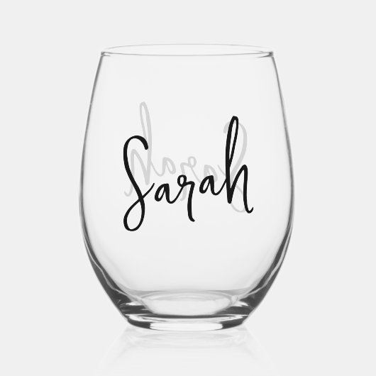 Verre À Vin Sans Pied Monogramme de script de nom minimaliste moderne (Recto)