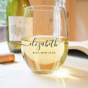 Verre À Vin Sans Pied Monogramme de script personnalisé Meilleure Maman 