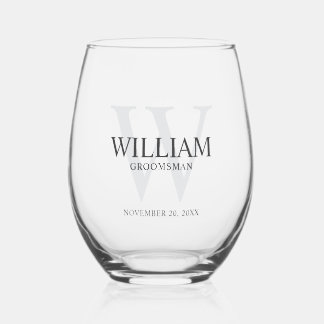 Verre À Vin Sans Pied Monogramme et nom personnalisés des garçons d'honn