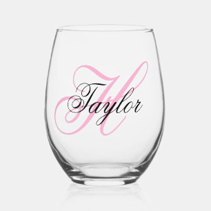 Verre À Vin Sans Pied Monogramme fantaisie noir et rose