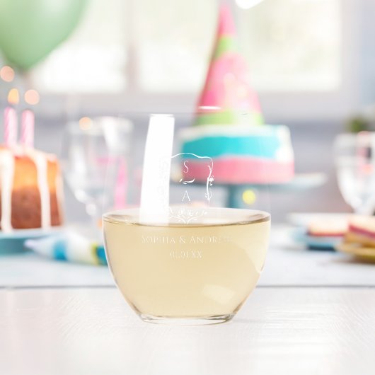 Verre À Vin Sans Pied Monogramme Floral Crest du couple original moderne (Insitu (Anniversaire))