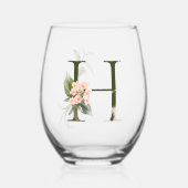 Verre À Vin Sans Pied Monogramme Floral Féminin La Lettre H (Recto)