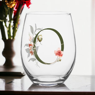 Verre À Vin Sans Pied Monogramme Floral Féminin La Lettre O