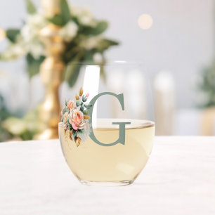 Verre À Vin Sans Pied Monogramme floral moderne élégant