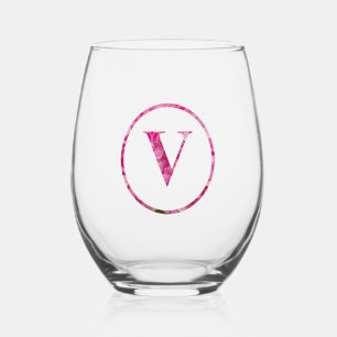 Verre À Vin Sans Pied Monogramme floral rose fleuri en floraison Lettres