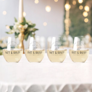 Verre À Vin Sans Pied Monogramme Mariage de fleurs modernes