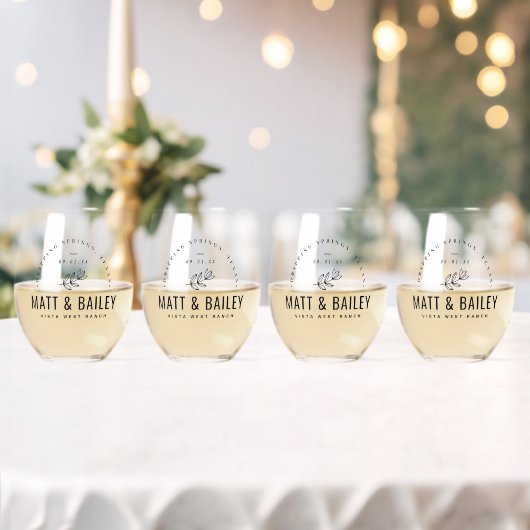 Verre À Vin Sans Pied Monogramme Mariage de fleurs modernes (Insitu (Mariage))