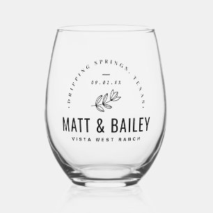 Verre À Vin Sans Pied Monogramme Mariage de fleurs modernes