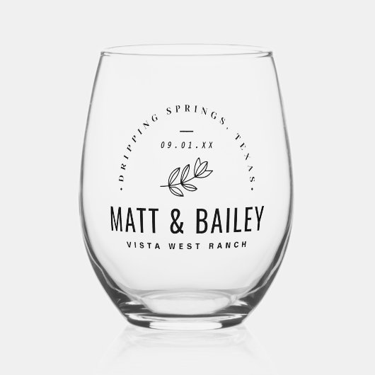 Verre À Vin Sans Pied Monogramme Mariage de fleurs modernes (Recto)