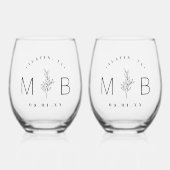 Verre À Vin Sans Pied Monogramme Mariage de tige florale rustique (Recto)
