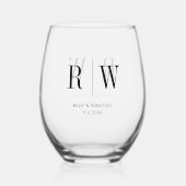 Verre À Vin Sans Pied Monogramme Mariage simple minimum Date personnalis (Recto)