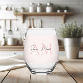 Verre À Vin Sans Pied Monogramme minimal initial et nom Pastel rose