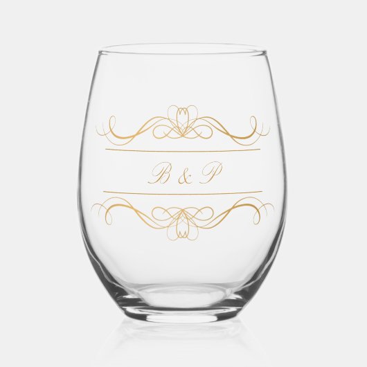 Verre À Vin Sans Pied Monogramme Moderne Elegant Mariage or (Recto)