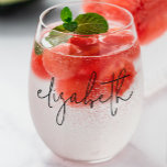 Verre À Vin Sans Pied Monogramme moderne minimaliste élégant<br><div class="desc">Un élégant verre de vin sans tige présente votre nom dans une écriture manuscrite moderne. Parfait pour vous-même ou cadeau pour toute occasion.</div>