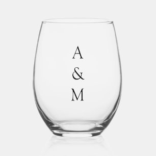 Verre À Vin Sans Pied Monogramme monogramme minimaliste Mariage noir bla