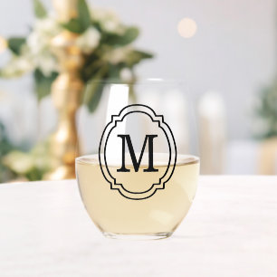 Verre À Vin Sans Pied Monogramme Noir Chic Vintage Classique Personnalis