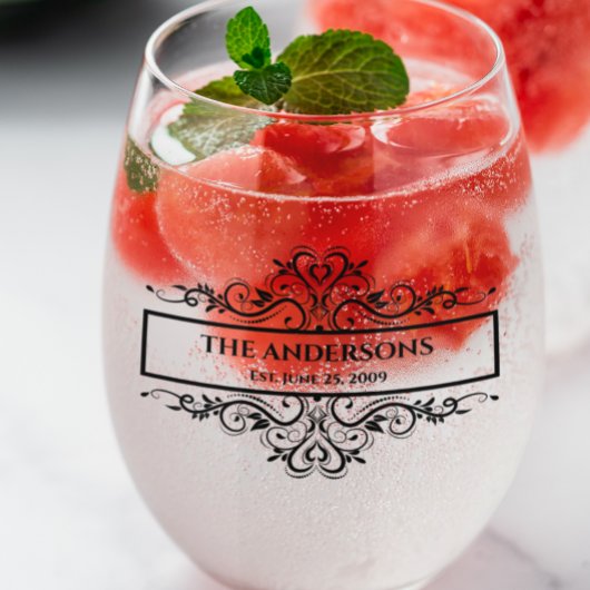 Verre À Vin Sans Pied Monogramme Nom de famille Date d'organisation