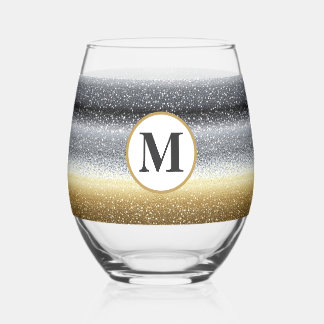 Verre À Vin Sans Pied Monogramme Personnalisé Élégant Argent Or